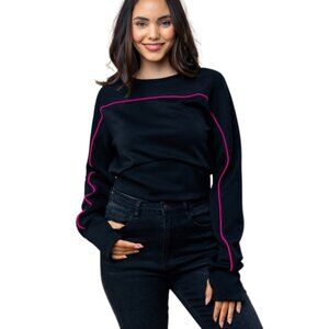 Neon Edge Stripe Thumbhole Top in Black